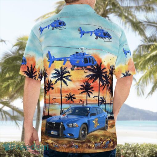 Michigan State Police Dodge Charger & Helicopter 3D Summer Aloha Hawaiian Shirt Product Photo 2