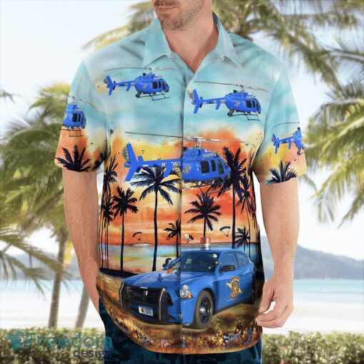 Michigan State Police Dodge Charger & Helicopter 3D Summer Aloha Hawaiian Shirt Product Photo 3