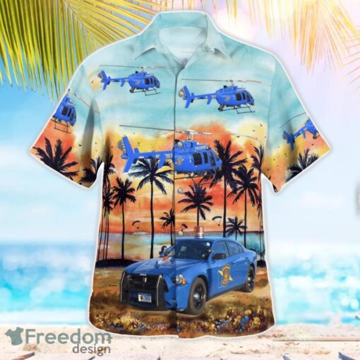 Michigan State Police Dodge Charger & Helicopter 3D Summer Aloha Hawaiian Shirt Product Photo 4