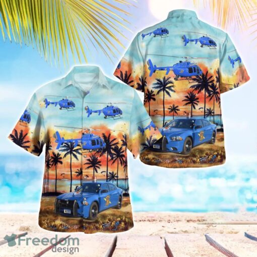 Michigan State Police Dodge Charger & Helicopter 3D Summer Aloha Hawaiian Shirt Product Photo 1