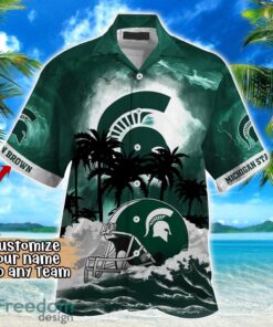 Michigan State Spartans NCAA Hawaiian Shirt Coconut Tree Waves Beach Hawaii Shirt Custom Name For Fans Product Photo 2