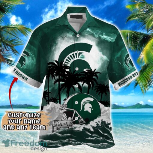 Michigan State Spartans NCAA Hawaiian Shirt Coconut Tree Waves Beach Hawaii Shirt Custom Name For Fans Product Photo 2