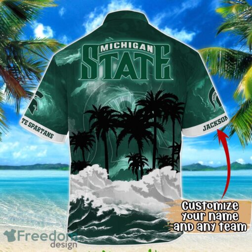 Michigan State Spartans NCAA Hawaiian Shirt Coconut Tree Waves Beach Hawaii Shirt Custom Name For Fans Product Photo 3