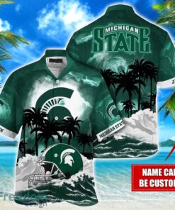 Michigan State Spartans NCAA Hawaiian Shirt Coconut Tree Waves Beach Hawaii Shirt Custom Name For Fans