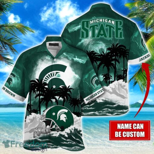 Michigan State Spartans NCAA Hawaiian Shirt Coconut Tree Waves Beach Hawaii Shirt Custom Name For Fans Product Photo 1