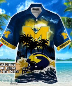 Michigan Wolverines NCAA Hawaiian Shirt Coconut Tree Waves Beach Hawaii Shirt Custom Name For Fans Product Photo 2