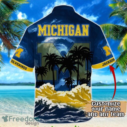 Michigan Wolverines NCAA Hawaiian Shirt Coconut Tree Waves Beach Hawaii Shirt Custom Name For Fans Product Photo 3