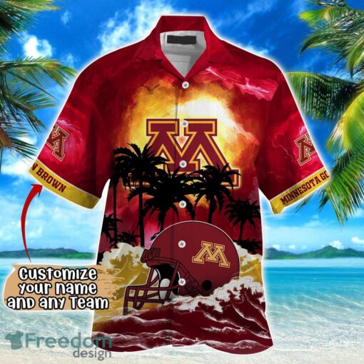 Minnesota Golden Gophers NCAA Hawaiian Shirt Coconut Tree Waves Beach Hawaii Shirt Custom Name For Fans Product Photo 2