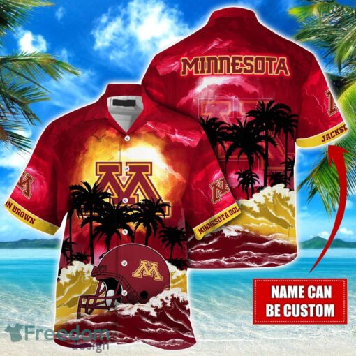 Minnesota Golden Gophers NCAA Hawaiian Shirt Coconut Tree Waves Beach Hawaii Shirt Custom Name For Fans Product Photo 1