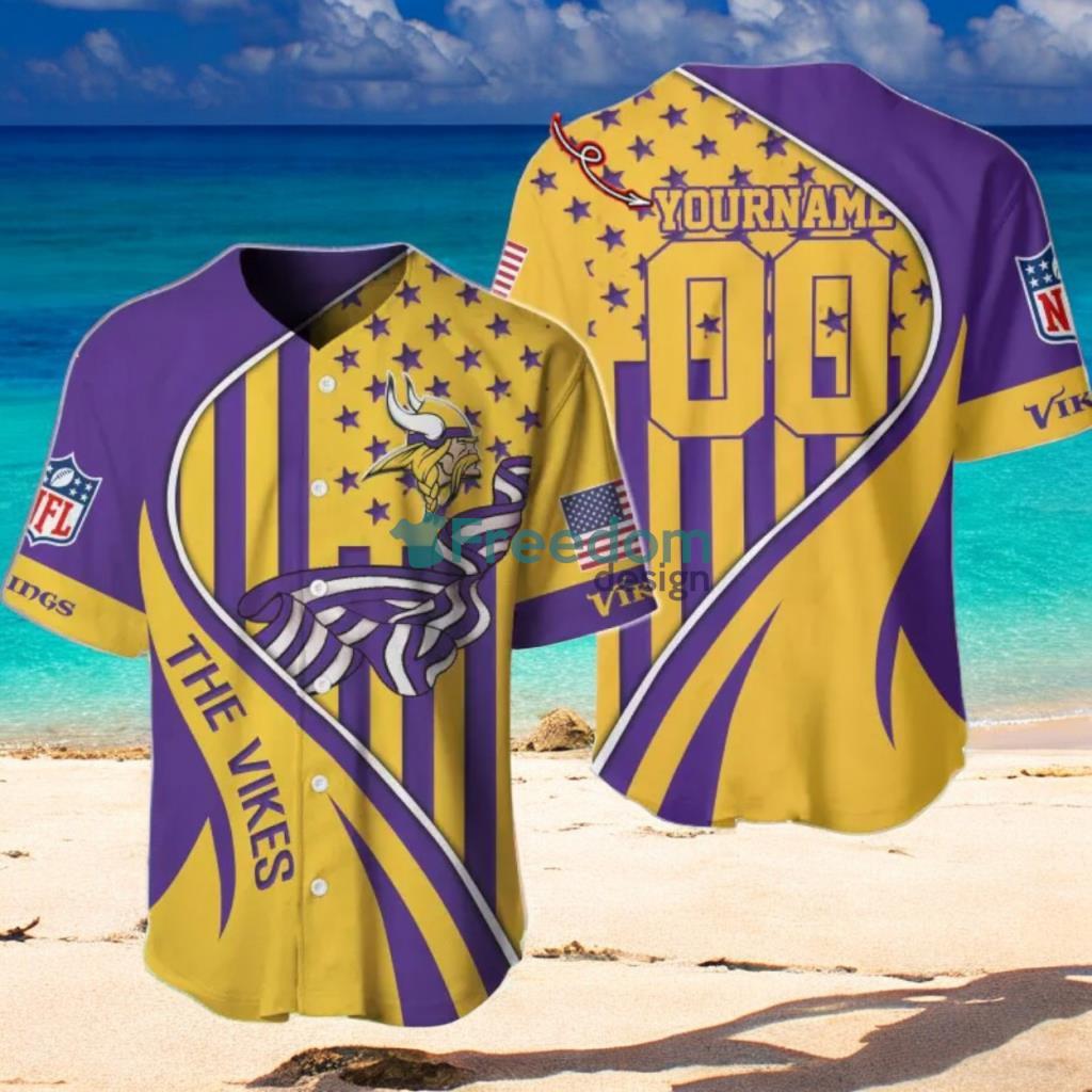 Minnesota Vikings Custom Name And Number Slogan Baseball Jersey Shirt image Minnesota Vikings Custom Name And Number Slogan Baseball Jersey Shirt Product Photo 1