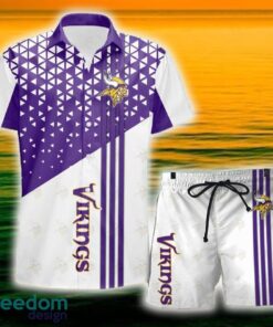Minnesota Vikings Triangle Abstract Pattern Hawaii Shirt and Shorts Summer For Beach Fans Minnesota Vikings Triangle Abstract Pattern Hawaii Shirt and Shorts Summer For Beach Fans