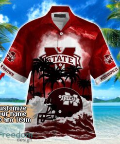 Mississippi State Bulldogs NCAA Hawaiian Shirt Coconut Tree Waves Beach Hawaii Shirt Custom Name For Fans Product Photo 2