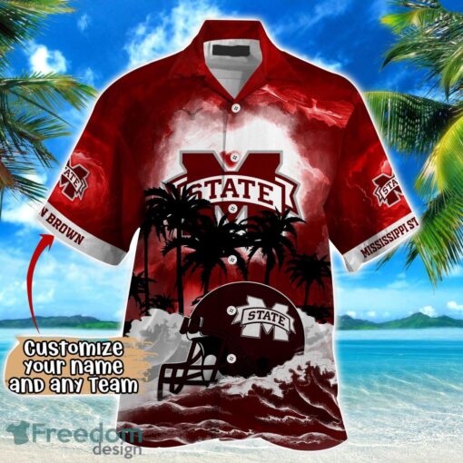 Mississippi State Bulldogs NCAA Hawaiian Shirt Coconut Tree Waves Beach Hawaii Shirt Custom Name For Fans Product Photo 2