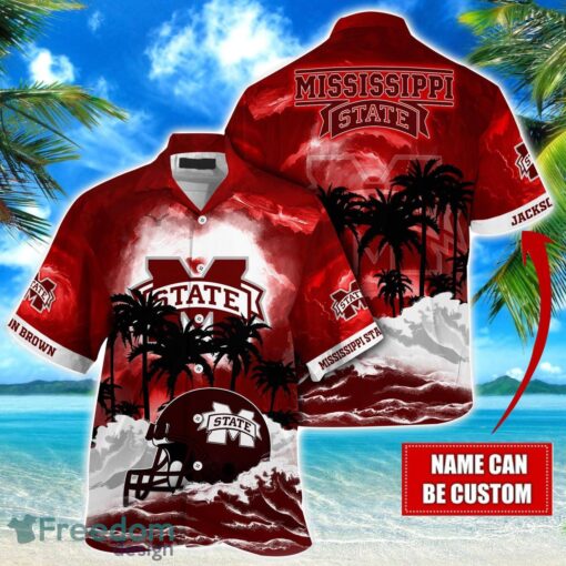 Mississippi State Bulldogs NCAA Hawaiian Shirt Coconut Tree Waves Beach Hawaii Shirt Custom Name For Fans Product Photo 1