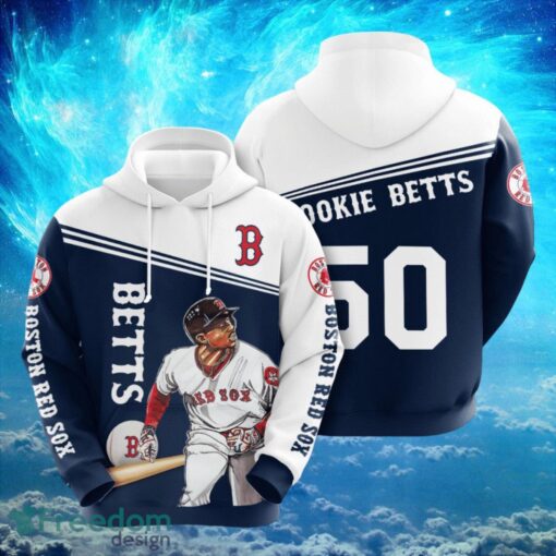 MLB Boston Red Sox Logo Design 50 Betts Blue White Hoodie Full Print Hoodie Product Photo 1