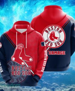 MLB Boston Red Sox Logo Design Damage Red Blue Hoodie Full Print Hoodie Product Photo 1