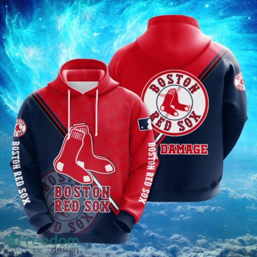 MLB Boston Red Sox Logo Design Damage Red Blue Hoodie Full Print Hoodie Product Photo 1