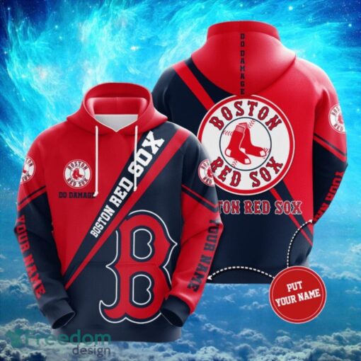 MLB Boston Red Sox Logo Design Red Black Hoodie Full Print Hoodie Custom Name Product Photo 1