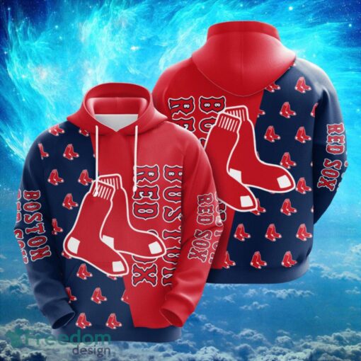 MLB Boston Red Sox Logo Design Red Blue Hoodie Full Print Hoodie Product Photo 1