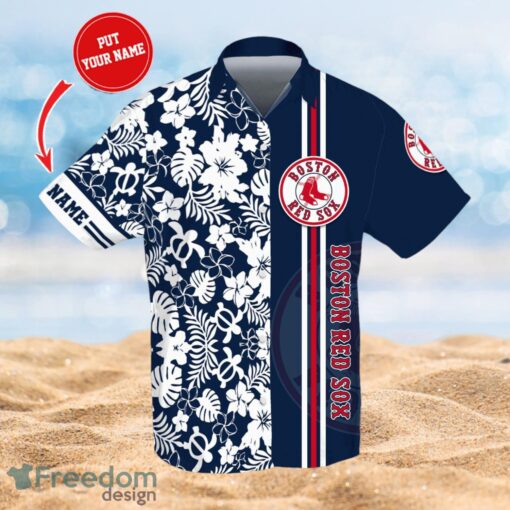 MLB Boston Red Sox Polo Logo Design Flower Tropical Gifts For Fans Custom Name Shirt Hawaiian Shirt Product Photo 1