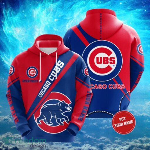 MLB Chicago Cubs Logo Design Blue Red Hoodie Full Print Hoodie Custom Name Product Photo 1