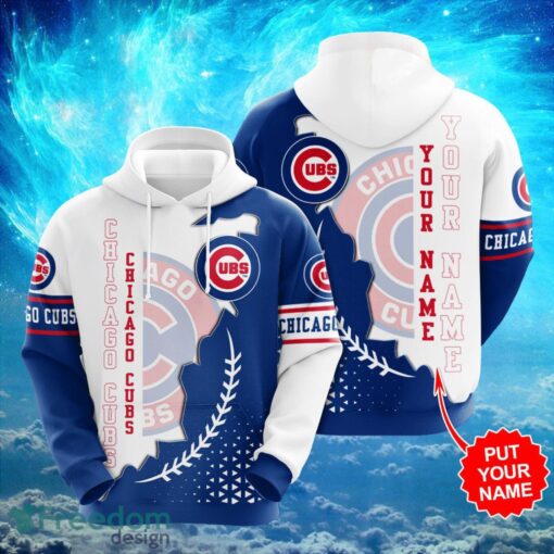 MLB Chicago Cubs Logo Design Blue White Hoodie Full Print Hoodie Custom Name BackSide Product Photo 1