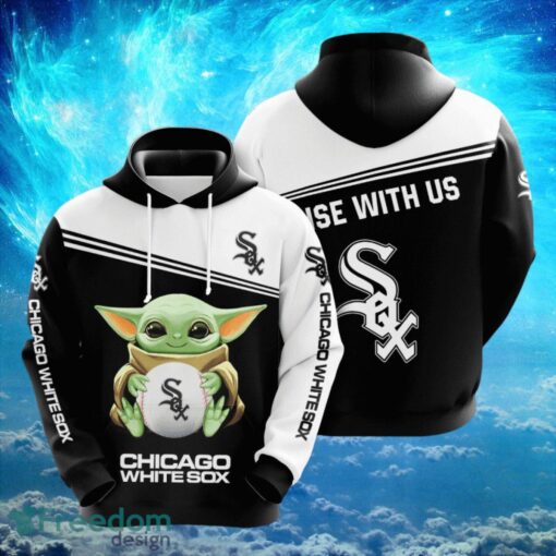 MLB Chicago White Sox Logo Design Baby Yoda Black White Hoodie Full Print Hoodie Product Photo 1