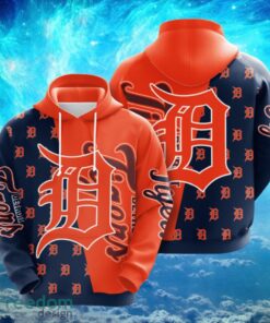 MLB Detroit Tigers Big Logo Design Blue Orange Hoodie Full Print Hoodie