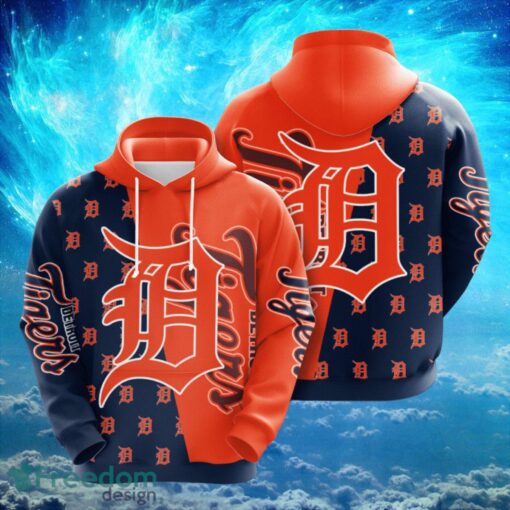 MLB Detroit Tigers Big Logo Design Blue Orange Hoodie Full Print Hoodie Product Photo 1