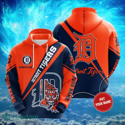 MLB Detroit Tigers Logo Design Black Orange Hoodie Full Print Hoodie Custom Name Product Photo 1