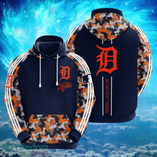 MLB Detroit Tigers Logo Design Blue Camo Hoodie Full Print Hoodie Product Photo 1