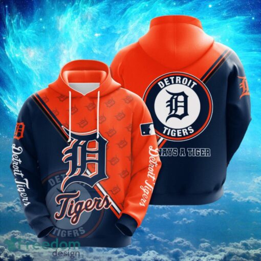 MLB Detroit Tigers Logo Design Blue Orange Hoodie Full Print Hoodie Product Photo 1