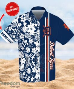 MLB Detroit Tigers Logo Design Flower Tropical Gifts For Fans Custom Name Shirt Hawaiian Shirt