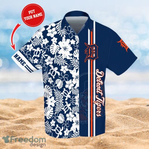 MLB Detroit Tigers Logo Design Flower Tropical Gifts For Fans Custom Name Shirt Hawaiian Shirt Product Photo 1