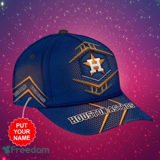 MLB Houston Astros Logo Design Honeycomb Pattern Blue Cap Custom Your Name Cap 3D Cap Product Photo 2