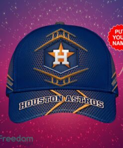 MLB Houston Astros Logo Design Honeycomb Pattern Blue Cap Custom Your Name Cap 3D Cap