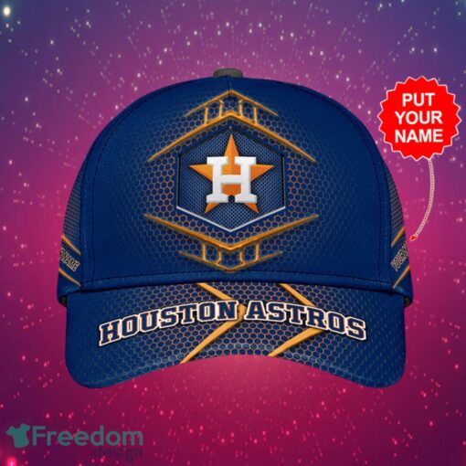 MLB Houston Astros Logo Design Honeycomb Pattern Blue Cap Custom Your Name Cap 3D Cap Product Photo 1