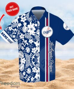 MLB Los Angeles Dodgers Logo Design Flower Tropical Gifts For Fans Custom Name Shirt Hawaiian Shirt Product Photo 1