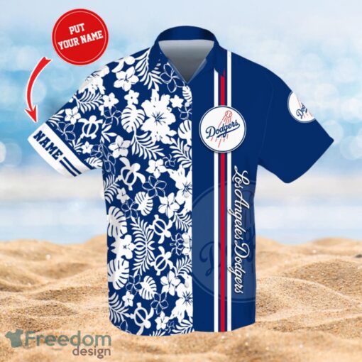 MLB Los Angeles Dodgers Logo Design Flower Tropical Gifts For Fans Custom Name Shirt Hawaiian Shirt Product Photo 1