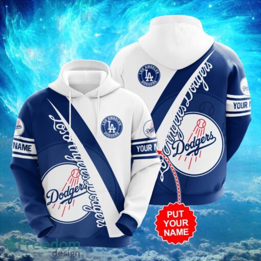 MLB Los Angeles Dodgers Logo Design White Blue Hoodie Full Print Hoodie Custom Name Product Photo 1