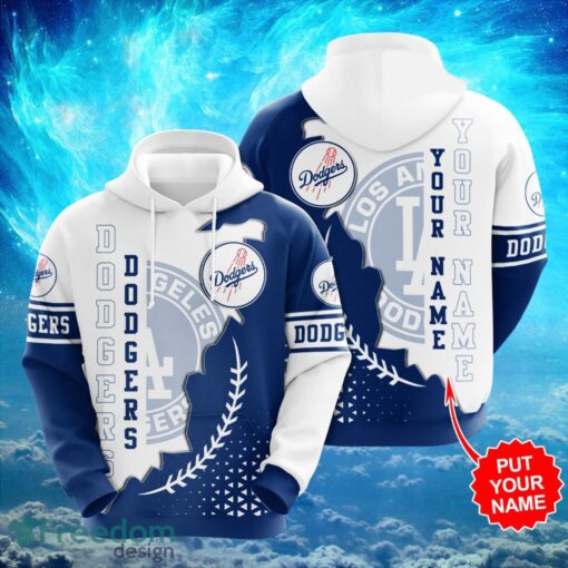 MLB Los Angeles Dodgers Logo Design White Blue Hoodie Full Print Hoodie Custom Name Backside Product Photo 1