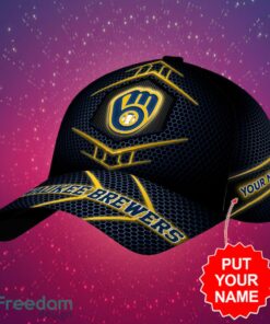 MLB Milwaukee Brewers Logo Design Honeycomb Pattern Custom Your Name Cap 3D Cap Product Photo 2