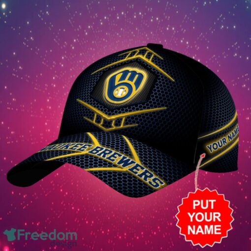 MLB Milwaukee Brewers Logo Design Honeycomb Pattern Custom Your Name Cap 3D Cap Product Photo 2