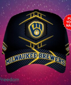 MLB Milwaukee Brewers Logo Design Honeycomb Pattern Custom Your Name Cap 3D Cap Product Photo 1