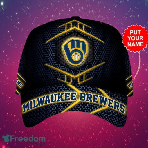 MLB Milwaukee Brewers Logo Design Honeycomb Pattern Custom Your Name Cap 3D Cap Product Photo 1