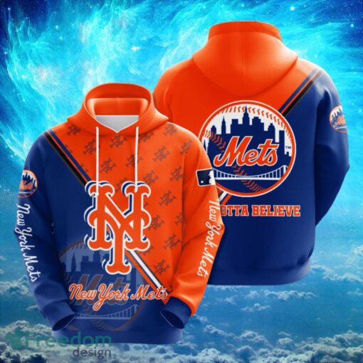 MLB New York Mets Logo Design Blue Orange Hoodie Full Print Hoodie Product Photo 1