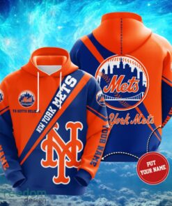 MLB New York Mets Logo Design Blue Orange Hoodie Full Print Hoodie Custom Name