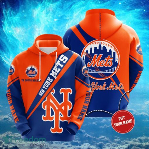 MLB New York Mets Logo Design Blue Orange Hoodie Full Print Hoodie Custom Name Product Photo 1