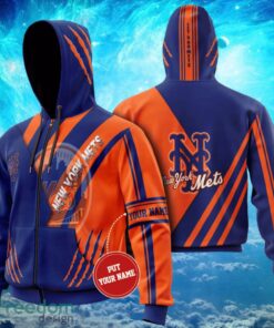 MLB New York Mets Logo Design Blue Orange Hoodie Full Print Hoodie Zip Up Custom Name