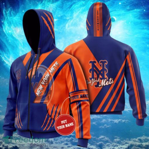 MLB New York Mets Logo Design Blue Orange Hoodie Full Print Hoodie Zip Up Custom Name Product Photo 1